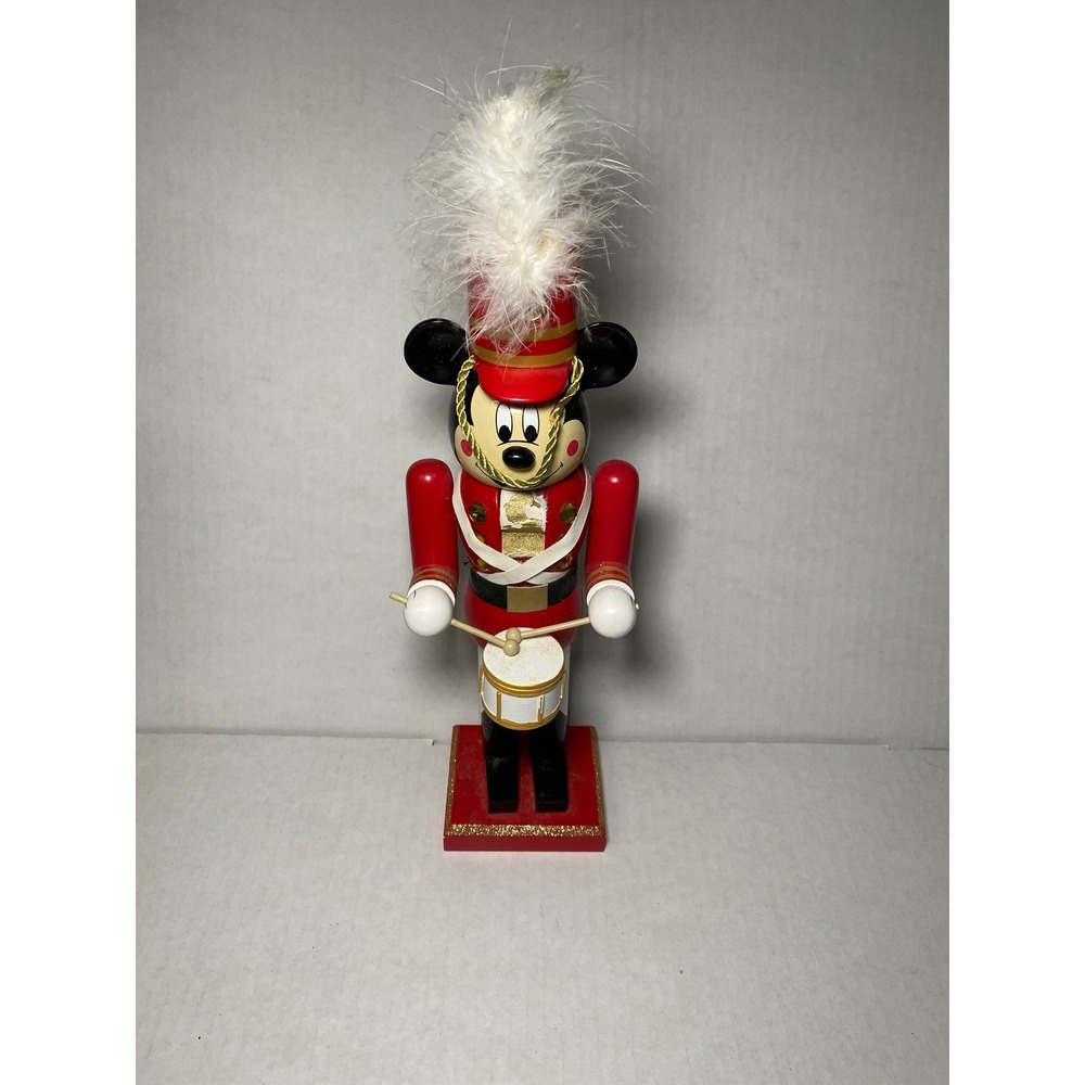 Disney Park Mickey Mouse Nutcracker Toy Soldier Drummer Christmas Decor Red Wood
